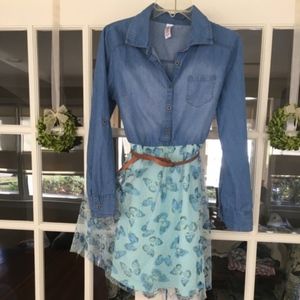 Girls  dress Justice denim + butterfly tulle 18/20